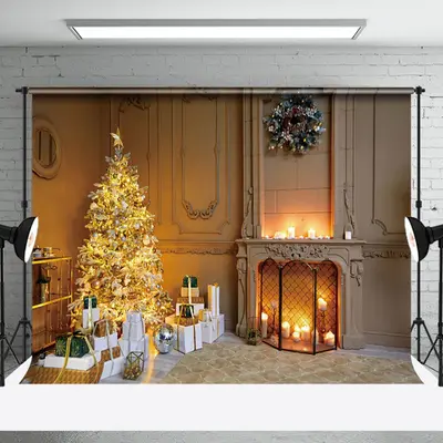 Aperturee Vintage Beige Wall Xmas Trees Christmas Backdrop