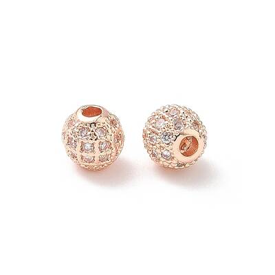 Round Brass Micro Pave Cubic Zirconia Beads