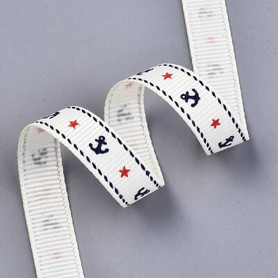 Single Face Anchor & Star Printed Polyester Grosgrain Ribbon