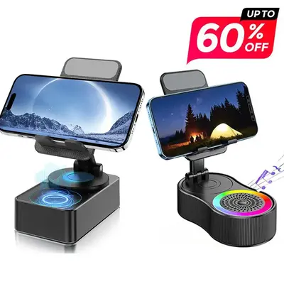 4 IN 1 Wireless Cellphone Bluetooth Speaker Holder Universal Foldable Portable, Bluetooth 5.0 FM HD Bassup Answer Calls, Emer...