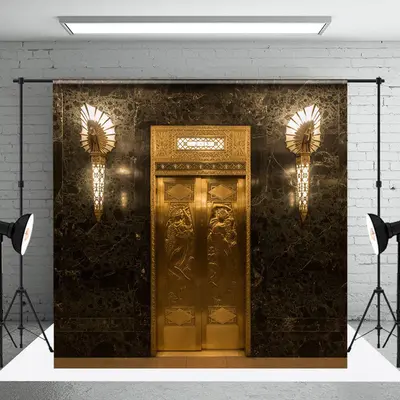 Retro Gorgeous Black Gold Marble Door Photo Backdrop - Aperturee