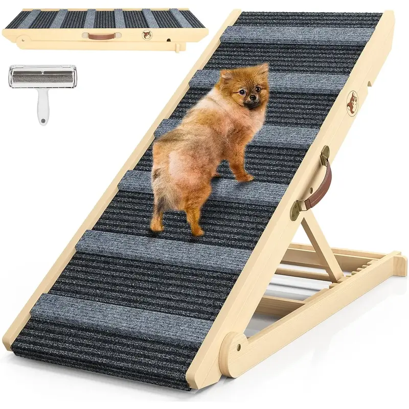 【FallDealsForYou】AOWOS Dog Ramp for Bed, Folding Wooden Pet Ramp for Small Large Dogs Cats, 7 Adjustable Height from 10.8...