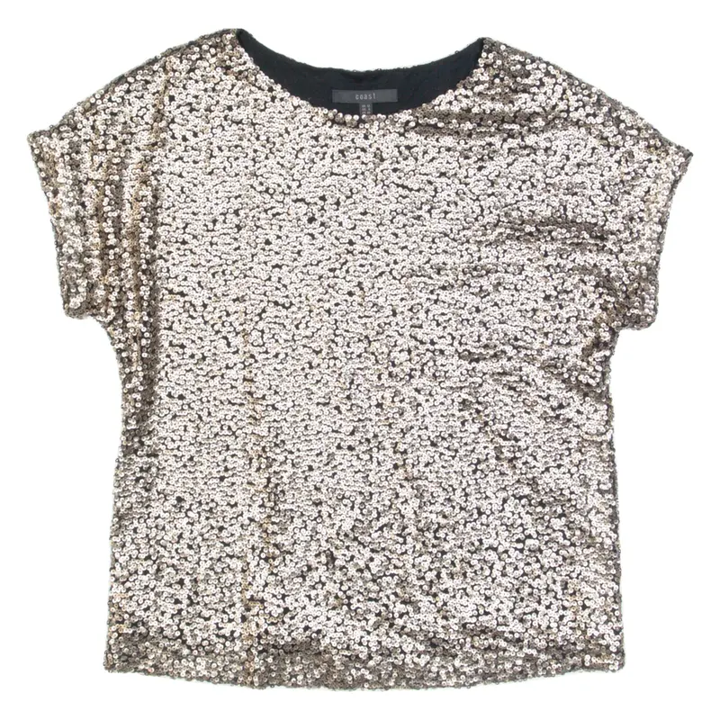 COAST Sequins Womens Blouse Gold UK 12