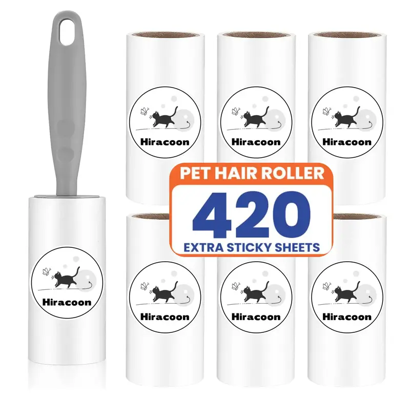 [ON SALE] HiRacoon Lint Rollers Set with 1 Handle and 6 Refills, Extra Sticky for Clothes, Sofa, Bed, Carpet, Pet Hair, Dust ...