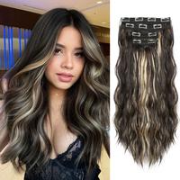Auvzy Hair Clip in Hair Extensions Thick Hair Piece Long Wavy for Women - 4PCS clip in 20/24 inch Full Head Synthetic Hair Ex...