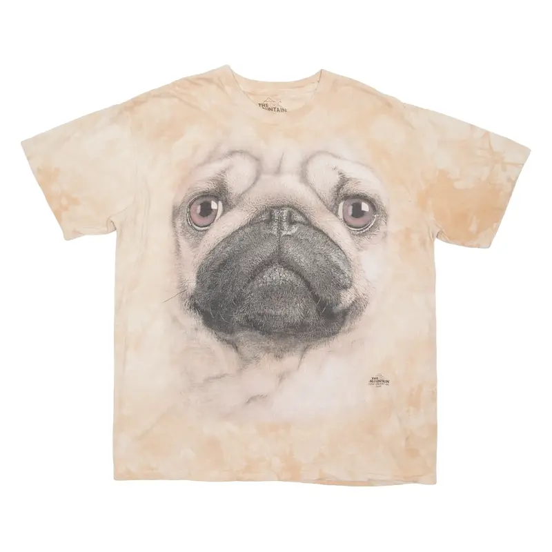 THE MOUNTAIN Pug Dog Mens Tie Dye T-Shirt Beige L