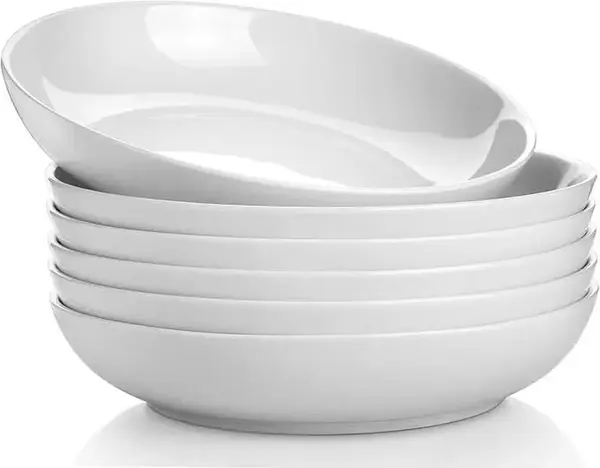 Porcelain 30oz Soup, Pasta Bowls, Salad Bowls Set of 6 - Durable, Microwave & Dishwasher Safe, BPA Free, Classic Design