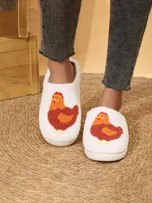 Women's Cute Cartoon Chicken Design Plush Slippers, Casual Soft Comfortable Home Slippers, Warm Slippers for Indoor & Outdoor...