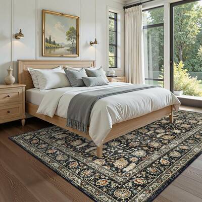 Garvee 6x9 Washable Area Rug - Soft Vintage Boho Floral, Ultra-Thin Faux Wool, Stain Resistant, Non-Slip TPR Backing, Kid & P...