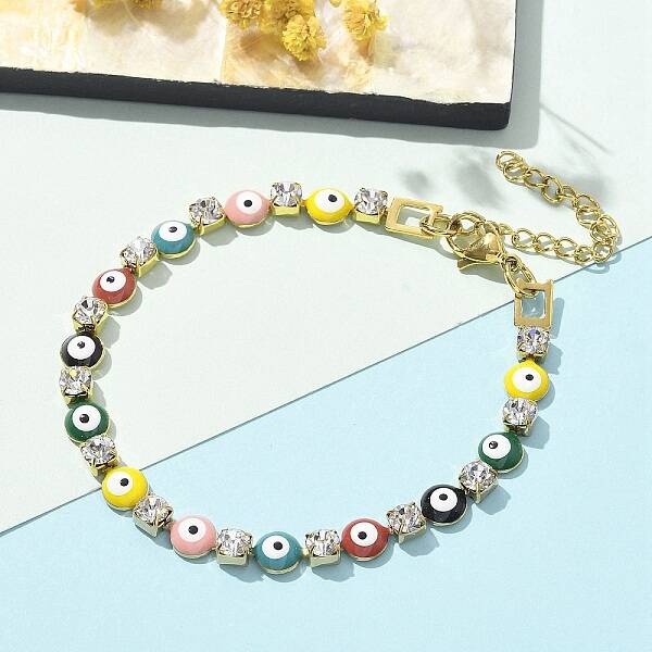 304 Stainless Steel Rhinestone Cup Chain Bracelets for Women