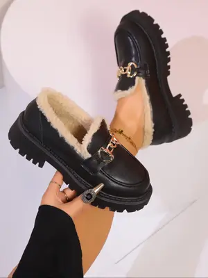 Women's Fashionable Chain Decorated Loafers, Casual Comfortable Platform Shoes for Daily Wear, Female All-match Shoes for Dai...