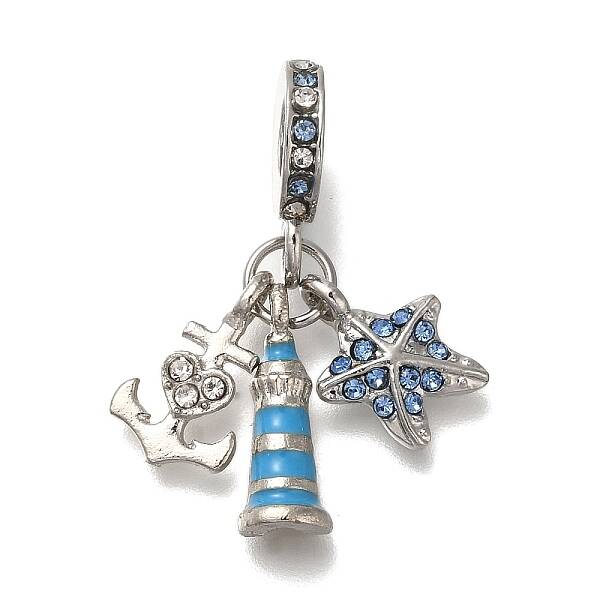 Rack Plating Alloy Rhinestone European Dangle Charms