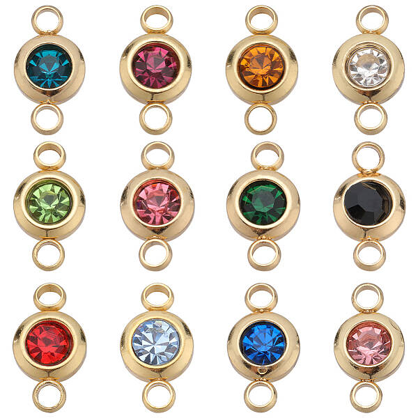 24Pcs 12 Colros 304 Stainless Steel Rhinestone Connector Charms