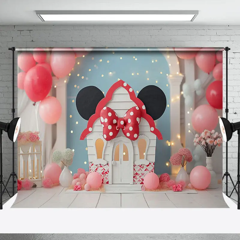 Indoor Blue White Wall Mouse Ears Cake Smash Backdrop