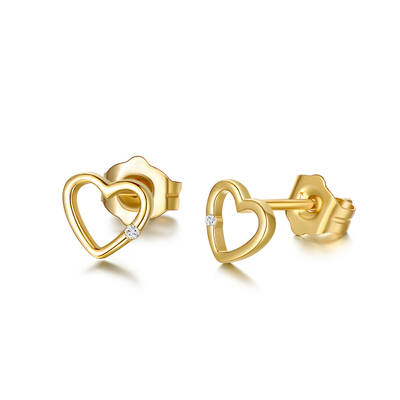 14K Gold Circular Shaped Diamond Heart Stud Earrings