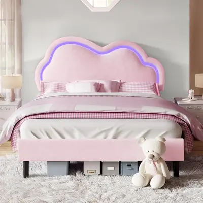 [Restock Sale]VanAcc Bed Frame with Adjustable Cloud Headboard and Customizable LED Light, Velvet Upholstered Bed, Unique Bed...