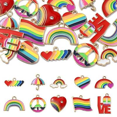 20Pcs 10 Styles Rainbow Color Alloy Enamel Pendants