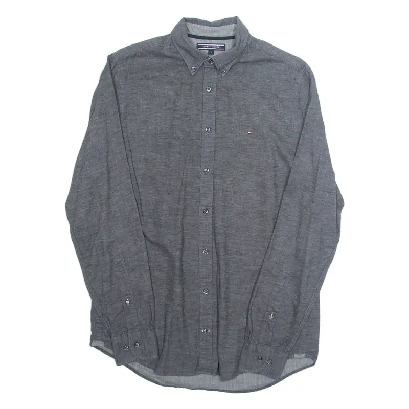 TOMMY HILFIGER Mens Plain Shirt Grey Long Sleeve S