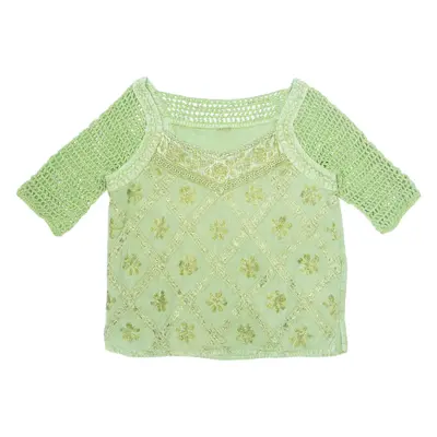 Crochet Embroidered Womens Printed Top Green Floral S