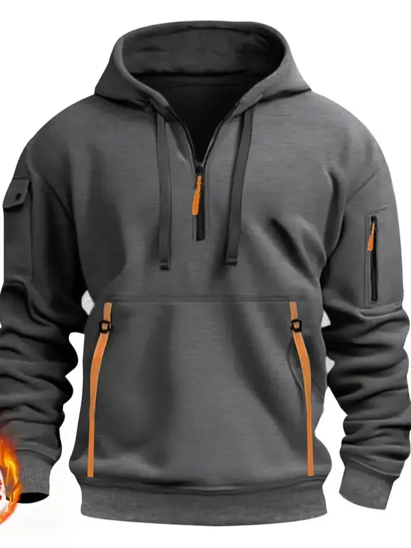 Men's Solid Pocket Zipper Hoodie, Regular Fit Casual Long Sleeve Drawstring Hooded Sweatshirt for Spring & Fall, Fashion Men'...