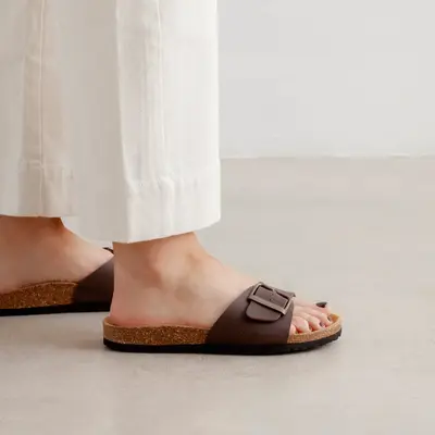 Cordoba Vegan Leather Slide Cork Sandal - Brown | Select Size: 5 US (36EU) | Color: Brown