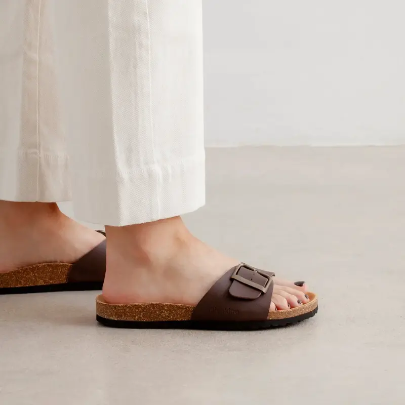 Cordoba Vegan Leather Slide Cork Sandal - Brown | Select Size: 5 US (36EU) | Color: Brown