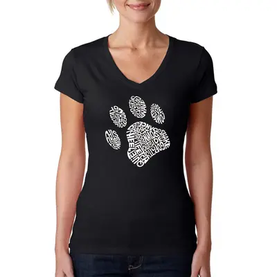 Dog Paw - Women's Word Art V-Neck T-Shirt - Black - Large