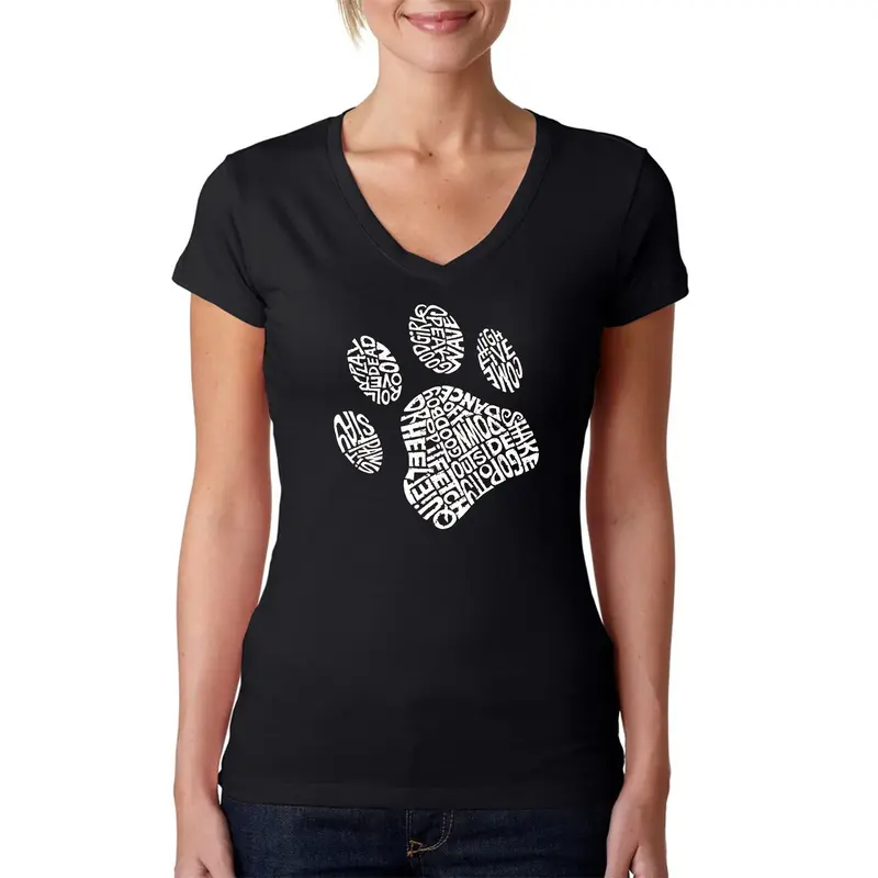 Dog Paw - Women's Word Art V-Neck T-Shirt - Black - Large