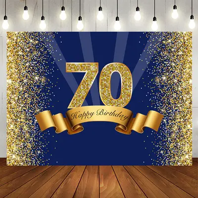Aperturee Happy 70th Birthday Glitter Royal Blue Backdrop