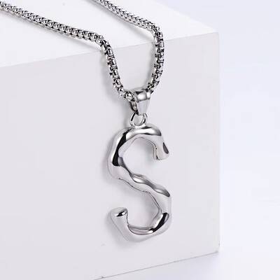 3Pcs Stainless Steel Textured Letter Pendant Box Chain Necklaces