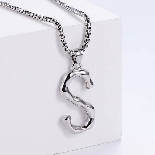3Pcs Stainless Steel Textured Letter Pendant Box Chain Necklaces