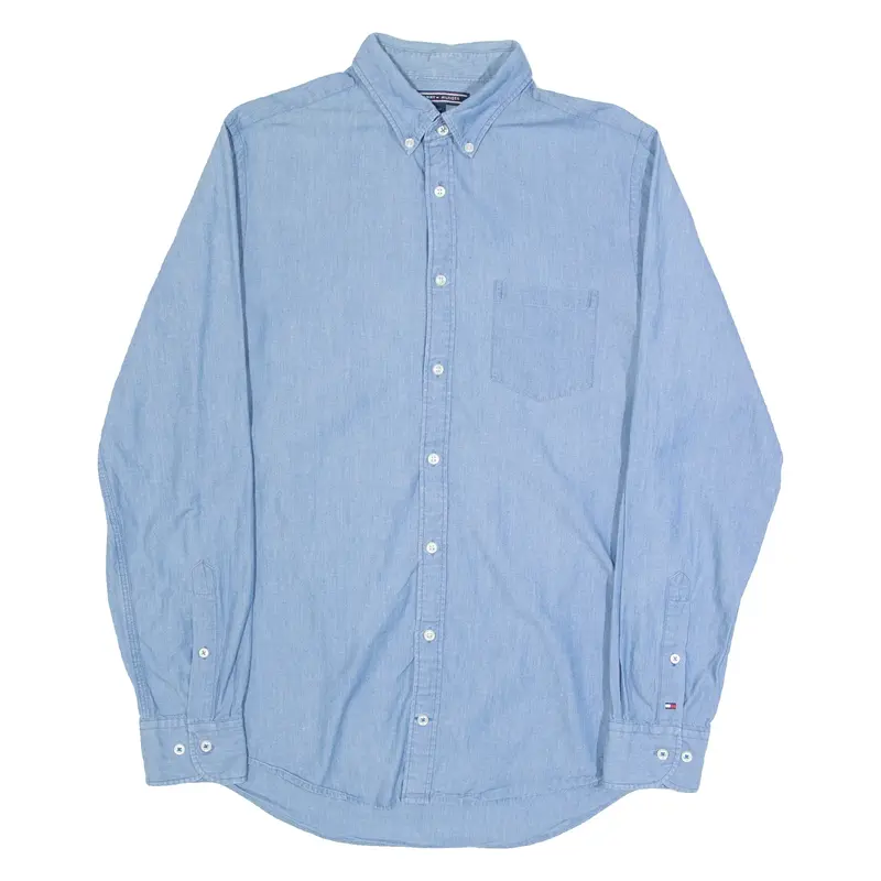 TOMMY HILFIGER Mens Plain Shirt Blue Long Sleeve M