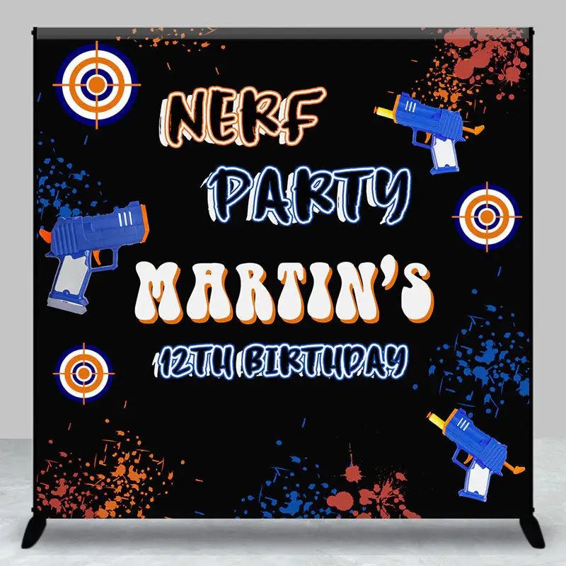 Aperturee Black Custom Name Nerf 12Th Birthday Party Backdrop | Custom Birthday Backdrops | Custom Birthday Back Drop | Happy...