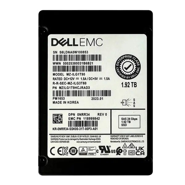 Dell NRR34 | 1.92TB 2.5-inch 24GB/s SAS Triple-Level Cell Read-Intensive (512e) Hot-Pluggable Solid State Drive for PowerEdge...