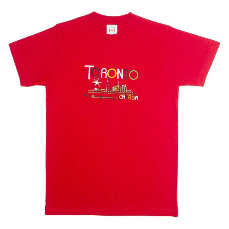 Toronto Canada Embroidered Skyline Mens T-Shirt Red 90s Crew Neck S