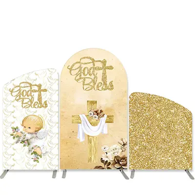 Aperturee God Bless Glitter Angel Baby Shower Arch Backdrop Kit | Diy Chiara Backdrop Cover | Diy Round Arch Backdrop | Custo...