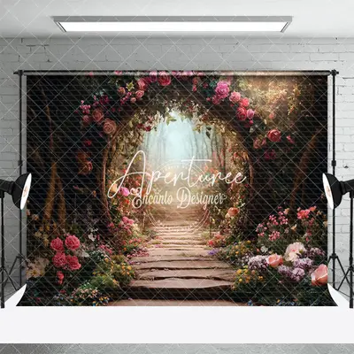 Aperturee Forest Romantic Floral Arch Path Photo Backdrop, 3X2FT(1MX0.6M), 14 USD, wedding backdrops, ENHD2J25-M