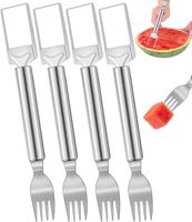 4 PACK 2-in-1 Watermelon Cutter and Fork, 9.5 Inch Stainless Steel Fruit Cutter Slicer Tool