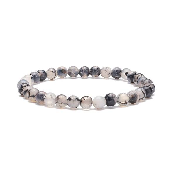 Natural Agate Round Beaded Stretch Bracelet
