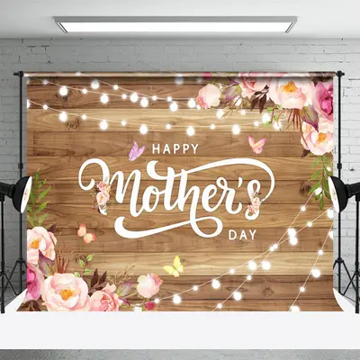Boho Floral Light Wooden Happy Mothers Day Backdrop - Aperturee
