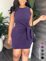 Women's Plain Knot Design Tank Dress, Casual Sleeveless Round Neck Short Dress for Summer, Ladies Clothes for Daily Wear