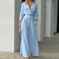Women's Solid Lapel Shirt & Wide Leg Pant 2-Piece Set