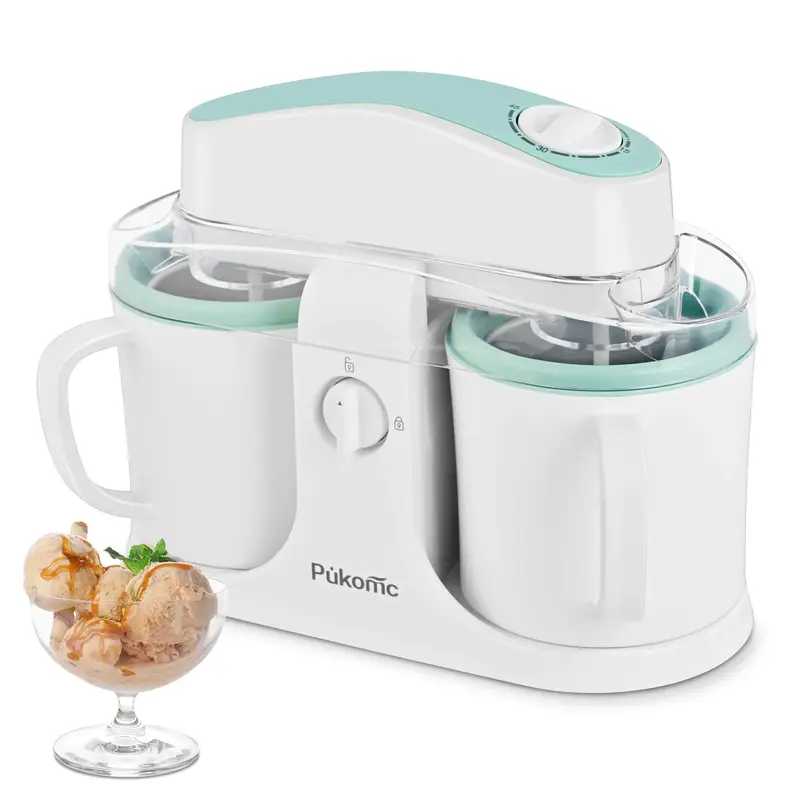 Pukomc Dual-Function Ice Cream Maker: Quick-Freeze Bowl for Homemade Gelato & Sorbet in Minutes – Effortless Mixing, No Pre...