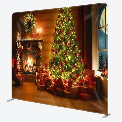 Aperturee Bright Fireplace Tree Christmas Pillow Case Backdrop - Aperturee