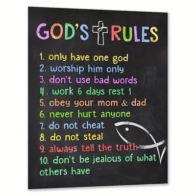Ten Commandments Letter Pattern Wall Painting without Frame, Room Decor Religious Bible Verse Wall Poster, Wall Art Decor for...