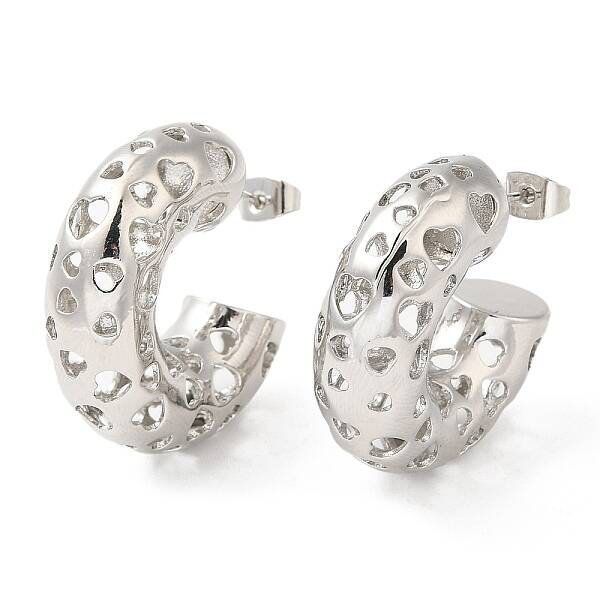 Brass Grooved Round Stud Earrings