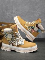 Men's Fashionable Patchwork Design Lace Up Hiking Boots, Casual Sporty Outdoor Shoes, Male All-match Round Toe Shoes for Dail...