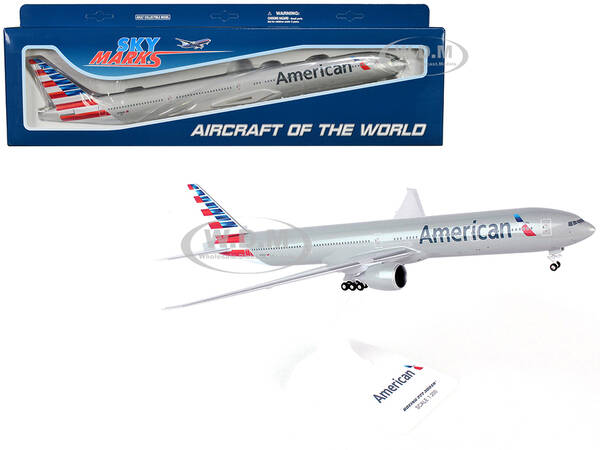 Boeing 777-300ER Commercial Aircraft with Landing Gear American Airlines (N718AN) Gray with Blue and Red Tail (Snap-Fit) 1/20...