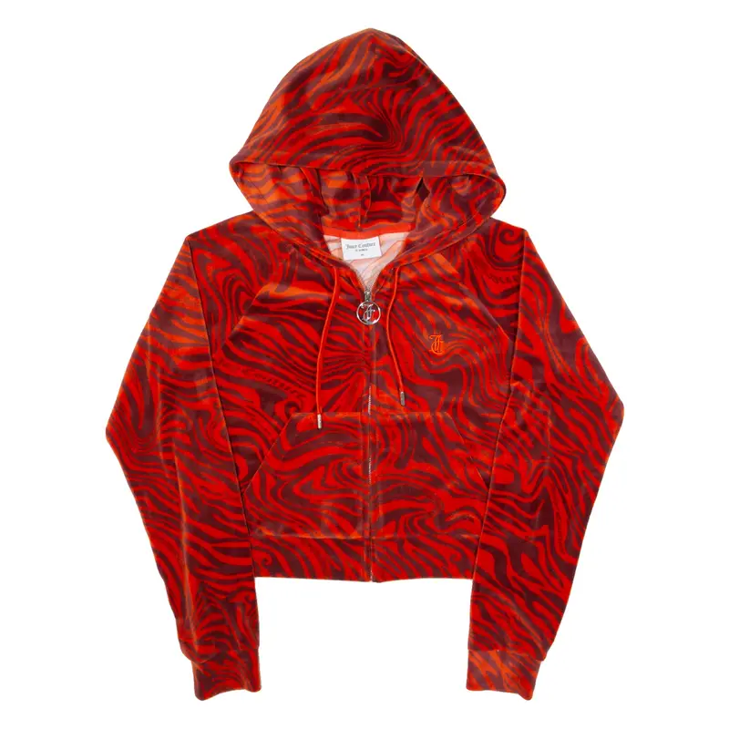 JUICY COUTURE Velvet Cropped Womens Orange Hoodie Full Zip M