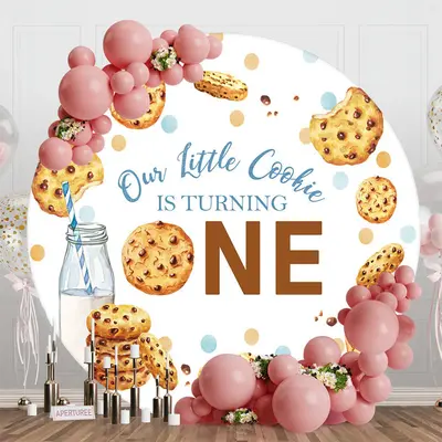 Aperturee Little Cookie Milk White Round 1st Birthday Backdrop - Aperturee